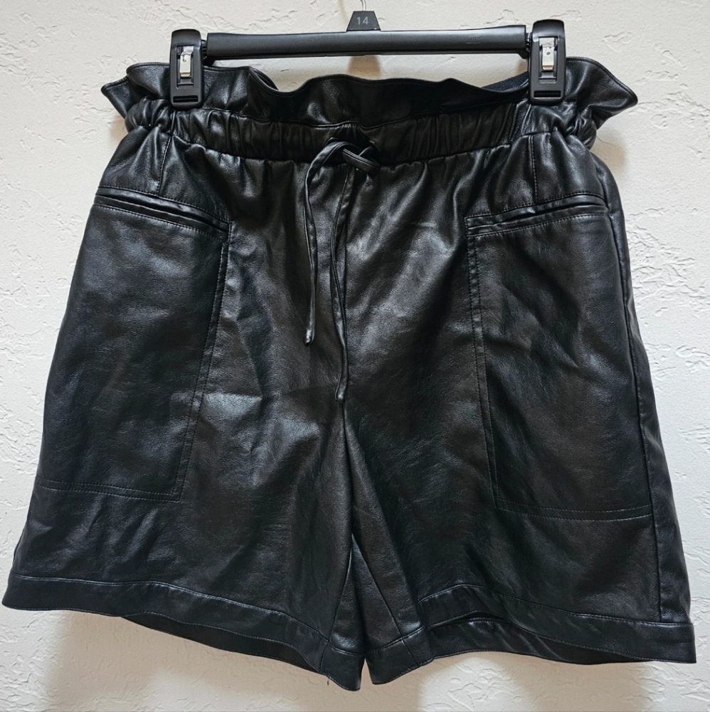 Kendall + Kylie Black Vegan Faux Leather Paper Bag Shorts